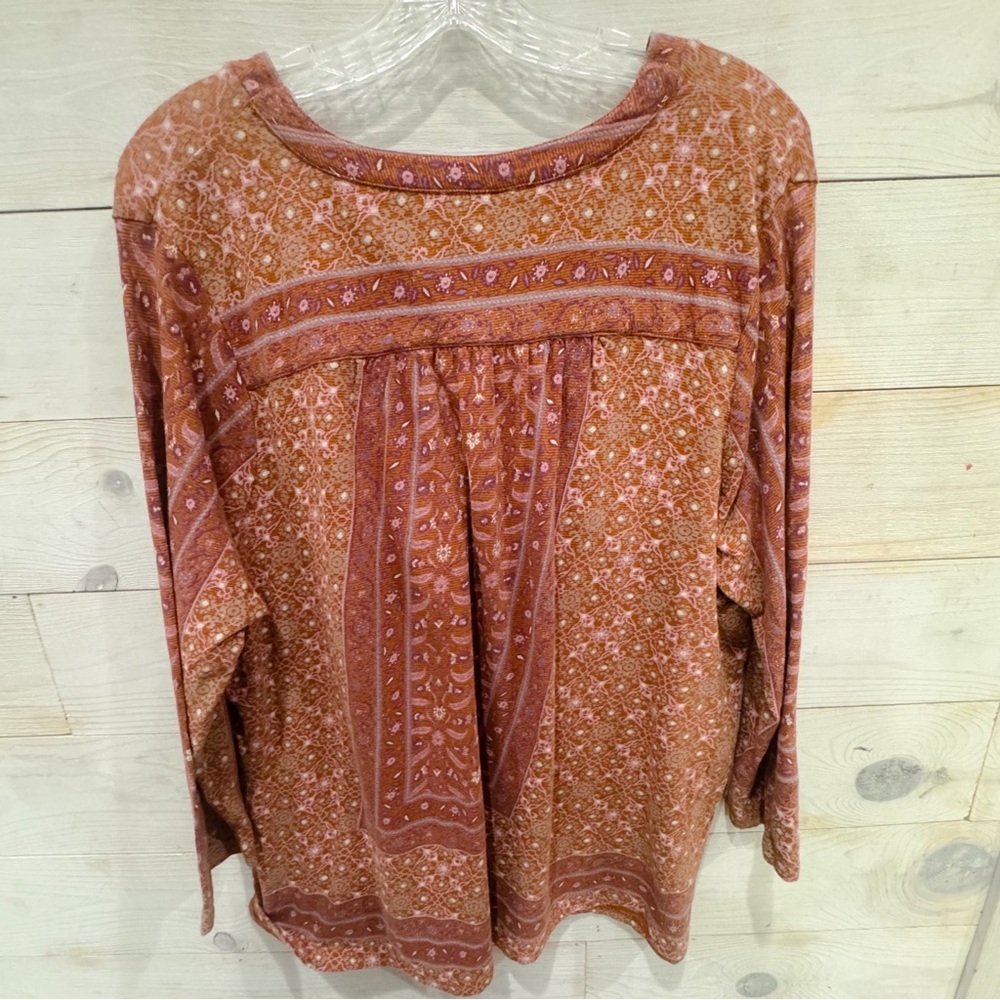 Lucky brand long sleeve burnt orange boho printed top size 2x - Picture 5 of 9